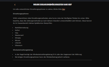 Betreiberhilfe zu Methoden und allgemeinem Mindesteinzahlungsbetrag
